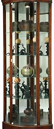 Howard Miller Davis Corner Curio Cabinet 547-189 – Hampton Cherry Glass Display Shelf Case with...