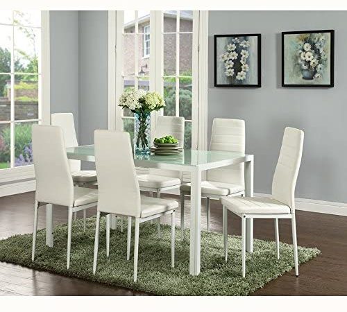IDS Home Modern Kitchen Dining Table with White Glass Table Top Dining Room Furniture Table - White...