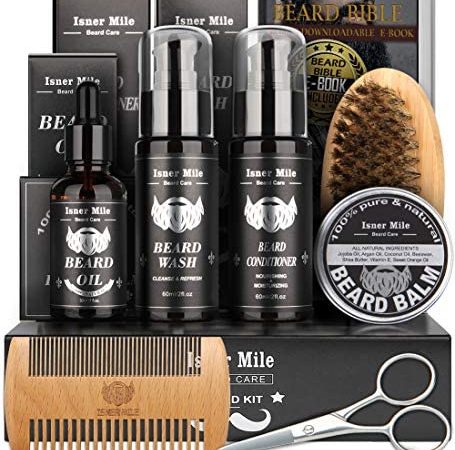 Isner Mile Beard Grooming Kit for Men, Perfect Gifts for Him Dad Fathers Man Boyfriend with Shampoo Wash, Conditioner, Growth...