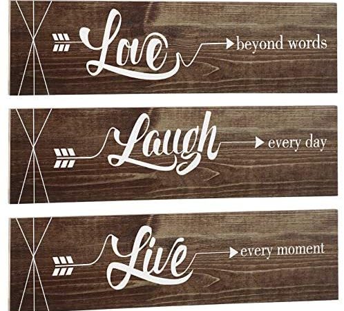 Jetec 3 Pieces Rustic Wood Arrow Sign Wall Decor Home Family Love Live Sign, Farmhouse Wall Mount...