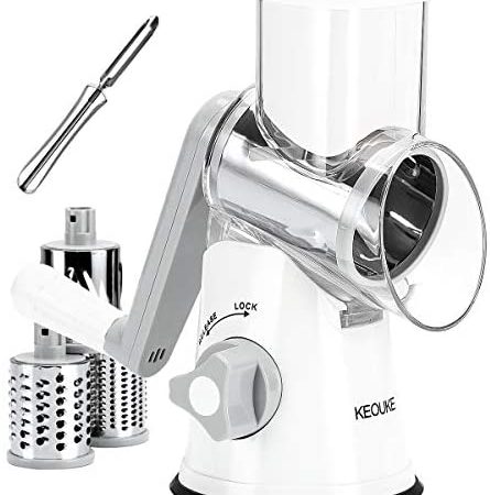 KEOUKE Vegetable Cheese Grater Slicer - Rotary Handheld Grater Shredder Grinder with a Stainless...