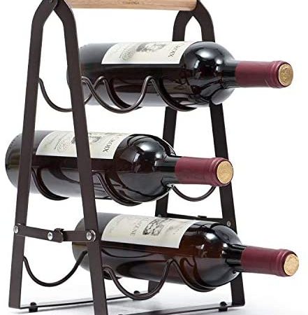 KINGRACK Countertop Wine Rack, Tabletop Wood Wine Holder for 6 Bottle Wine, 3-Tier Classic Design,...