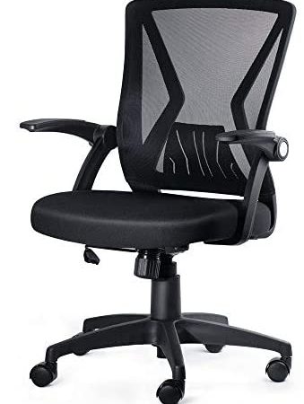 KOLLIEE Mid Back Mesh Office Chair Ergonomic Swivel Black Mesh Computer Chair Flip Up Arms with Lumbar Support Adjustable...
