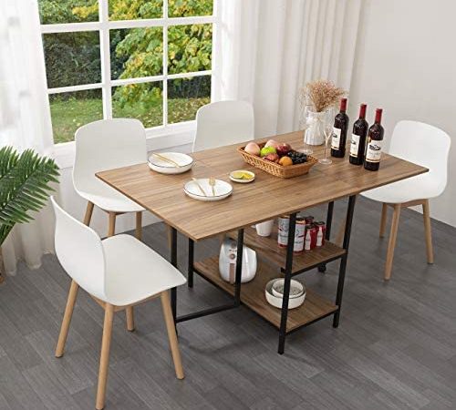 KOTPOP Dining Table, Multifunctional Dining Room Table with 2 Storage Racks and 2 Wheels, Space...