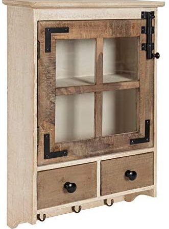 Kate and Laurel Hutchins Farmhouse Wood Wall Cabinet with Window Pane Glass Door and 2 Storage...