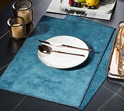 Keydo Velvet Placemats for Dining Table Set of 4, Place Mats for Kitchen Table, Heat-Resistant Stain...