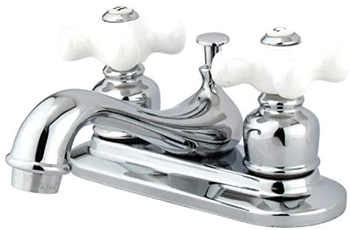 Kingston Brass KB601PX Restoration 4-Inch Centerset Lavatory Faucet with Porcelain Cross Handle, Polished Chrome