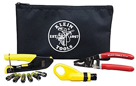 Klein Tools VDV026-211 Coax Installation Kit with F Connectors, Cable Cutter, Compression Tool,...