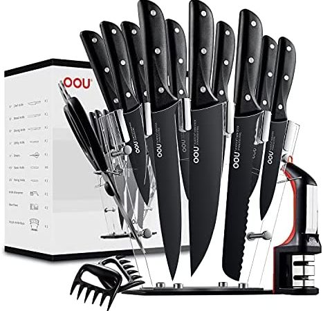 Knife set, 15 Pieces Kitchen Knives Set, Triple Rivets Fixed Full Tang Stainless Steel Knives,...