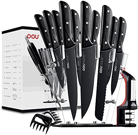 Knife set, 15 Pieces Kitchen Knives Set, Triple Rivets Fixed Full Tang Stainless Steel Knives,...