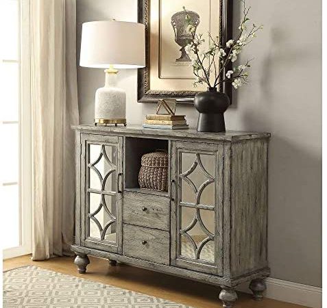 Knocbel Vintage Wood Console Table Buffet Sideboard with 2 Drawers & 2 Mirrored Glass Doors, Storage...