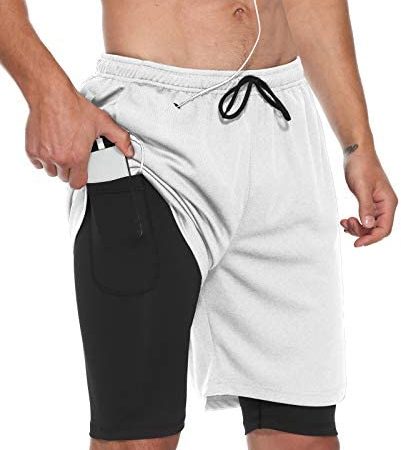 LABEYZON Men's Outdoor 2 in 1 Running Shorts Quick Dry Workout Gym Athletic Training Shorts with Phone Pocket