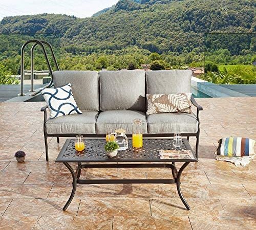 LOKATSE HOME 3 Seat Metal Patio Loveseat Bench Outdoor Furniture Bistro Set with Coffee Table for...