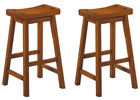 Lexicon Victoria Saddle Wood Bar Stools (Set of 2), 28.5" SH, Oak