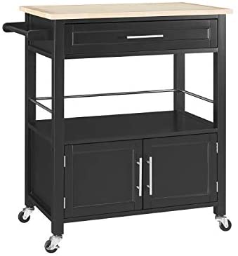 Linon Home Decor Products Marlow Kitchen Cart, Black with Wood Top
