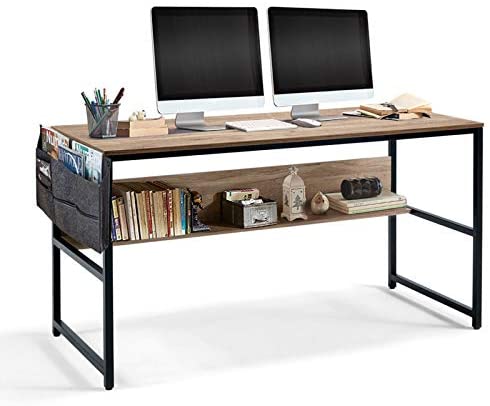 Linsy Home Computer Desk with Bookshelf and Storage Bag, 55 Inch Study Writing PC Laptop Table, Home Office Desk, Modern...