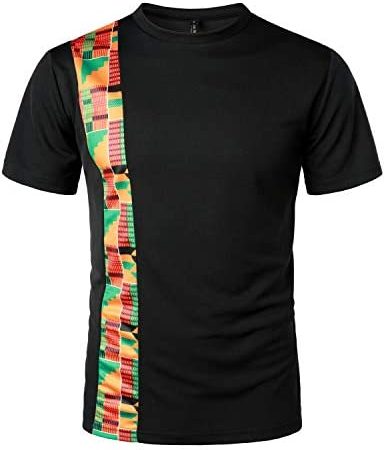 LucMatton Men's African Traditional Pattern Patchwork T-Shirt Breathable Short Sleeve Dashiki Shirt