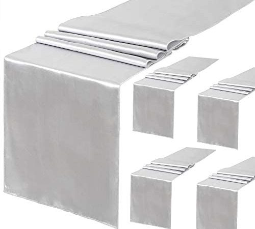 LuoluoHouse 5 Pack Silver Satin Table Runner 12 x 108 inch Silver Wedding Silky Table Runner for Wedding Banquet Party...