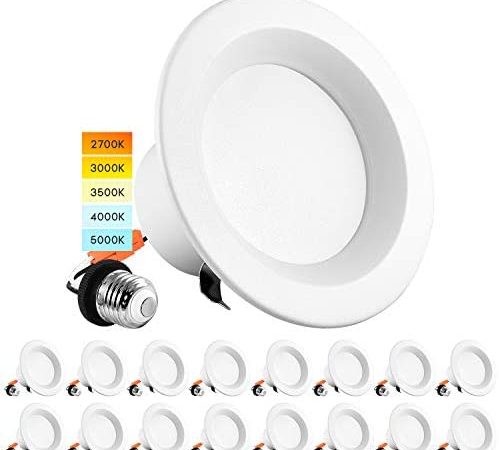 Luxrite 4 Inch LED Recessed Can Lights, 10W=60W, CCT Color Selectable 2700K | 3000K | 3500K | 4000K...