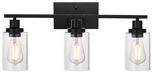 MELUCEE Bathroom Vanity Light Fixtures 3 Lights Wall Sconce Black with Clear Glass Shade for Bedroom...