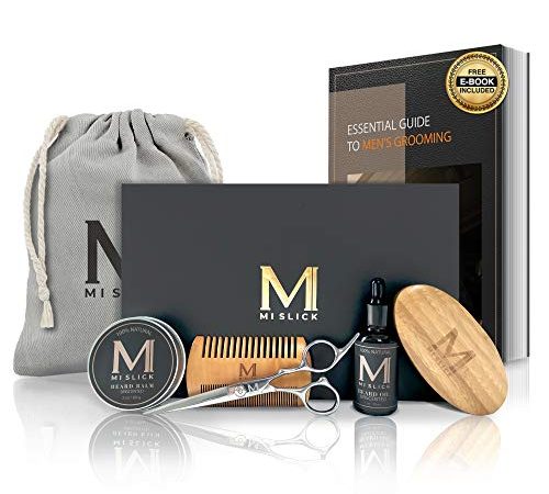 MI Slick Premium Beard Growth Grooming Care Kit for Men -100% Natural Unscented Beard Oil & Beard...