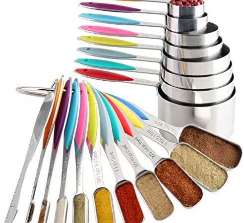 Measuring Cups and Spoons Stainless Steel Set of 19 Includes 18 Stainless Steel Measuring Cups and...