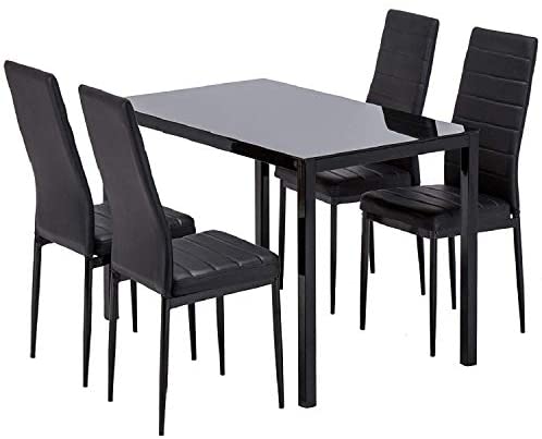 Mecor Dining Table Set, 5 Piece Kitchen Table Set with Glass Table Top 4 Leather Chairs Dinette...