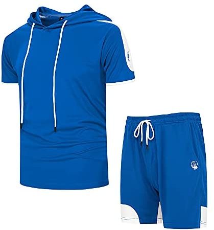 Men's 2 Piece Tracksuits Casual hooded Tops and Shorts Suit Set Sports Outfit