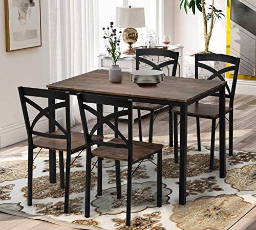 Merax 5 Piece Dining Table Set, Industrial Style Wood Dining Set with Metal Frame, Kitchen Table...