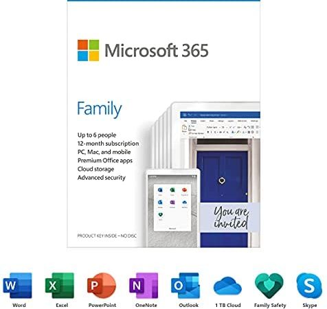 Microsoft 365 Family (6 PC or Mac Licenses/ 12-Month Subscription/ Product Key Card) (5-Users)