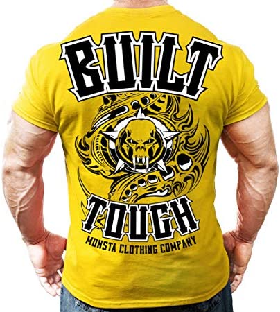Monsta Clothing Co. Mens Bodybuilding Workout (BuiltTough) Tshirt(A:BK/WT)