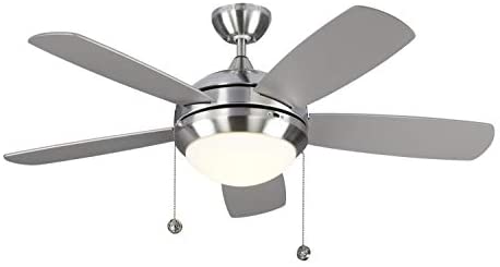 Monte Carlo 5DIC44BSD-V1 Discus Classic II 44" Ceiling Fan with LED Light and Pull Chain, 5 Blades, Brushed Steel