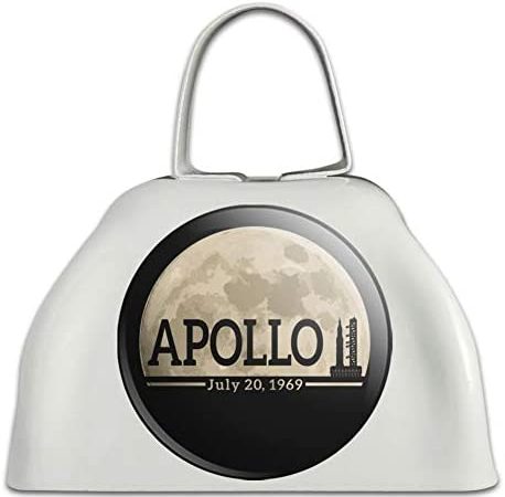NASA Apollo 11 Moon with Saturn V Rocket and Launchpad White Metal Cowbell Cow Bell Instrument