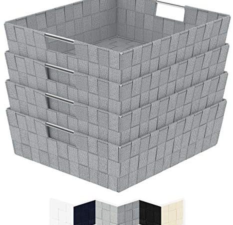 NEATERIZE Set of Storage Bins - 4 Medium Sized Nylon Woven Storage Baskets - Organization and Storage for Bathroom Shelf...