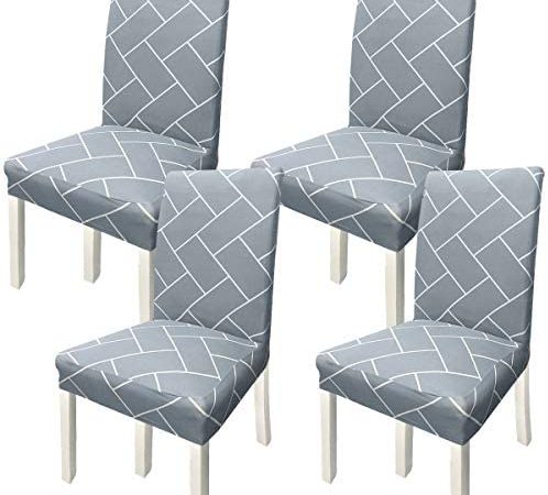 NORTHERN BROTHERS Chair Covers for Dining Room Printed Dining Chair Covers (Set of 4,Light Gray...