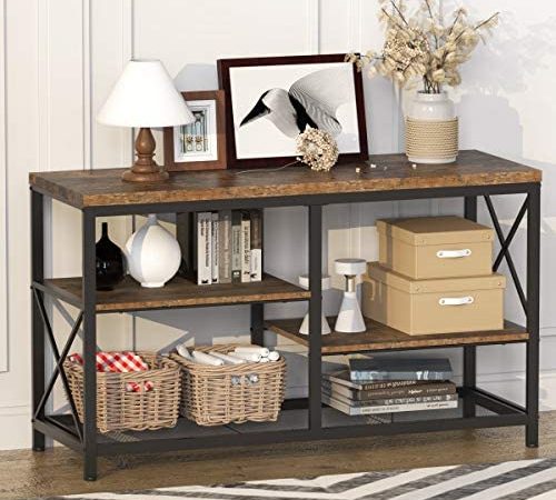 NSdirect Industrial Console Table,51" Rustic Sofa Table&TV Stand,Industrial 4-Tier Long...