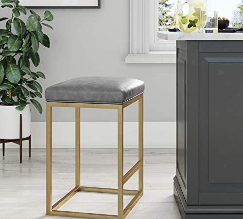Nathan James Nelson Backless Pub-Height Kitchen Counter Bar Stool with Faux Leather Cushion and...