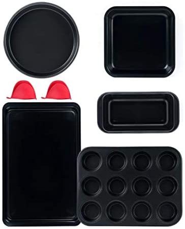 Nonstick Bakeware Set, 5 Pcs Carbon Steel Baking Set Include Cookie Sheet, Loaf Pan, Square Pan,...