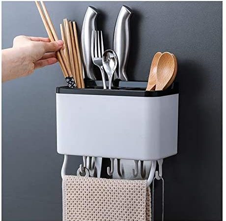 Nordic Style Cutlery Storage Rack With Hook, Plastic Cutlery Drainer Rack, Ideal For Kitchen Dining...