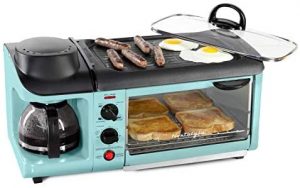 Nostalgia Retro 3-in-1 Family Size Electric Breakfast Station, Coffeemaker, Griddle, Toaster Oven, Aqua