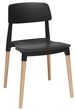 OFM 161 Collection Mid Century 4 Pack Modern 18" Plastic Molded Dining Chairs, Solid Natural Wood...