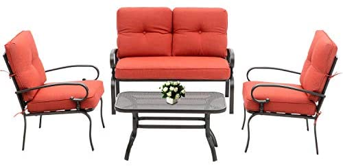 Oakmont Outdoor Furniture Patio Conversation Set Loveseat, 2 Chairs, Coffee Table with Cushion, Lawn...