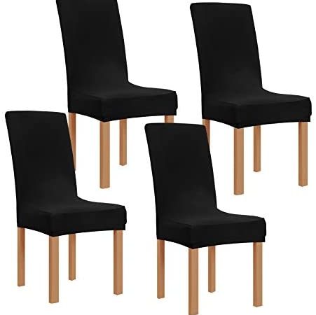 Obstal Black Stretch Spandex Dining Room Chair Covers – Set of 4 Universal Removable Washable Chair Seat Slipcovers Protector...