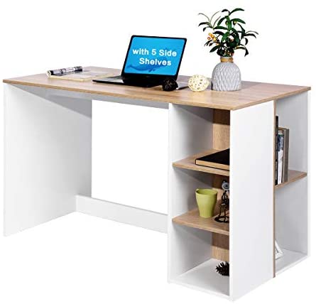 Office Computer Desk 47.2 Inch ps5 Gaming Desk with Drawers Kids Study Writing Desk Organizers with 5 Shelves Students Laptop...