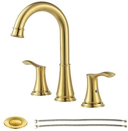 PARLOS Brushed Gold Widespread Double Handles Bathroom Faucet with Pop Up Drain and cUPC Faucet Supply Lines, Demeter 1365108