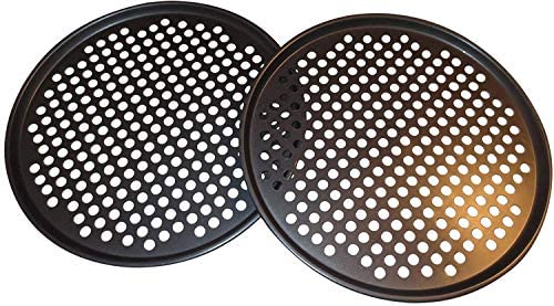 Pack of 2 Pizza Pans with holes 13 inch - Professional set for restaurant type pizza at home grill...