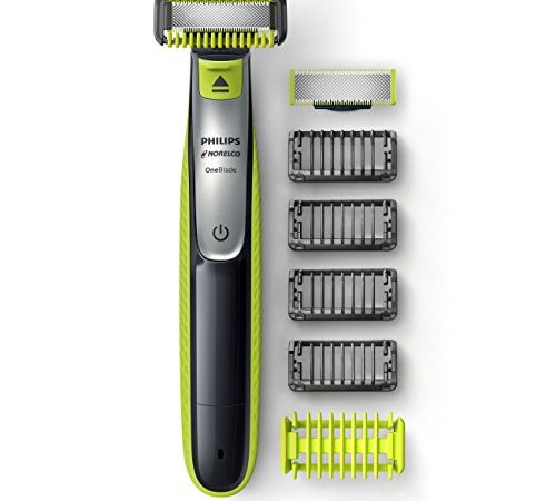 Philips Norelco OneBlade Face + Body Hybrid Electric Trimmer and Shaver QP263070, Black/Green/Silver