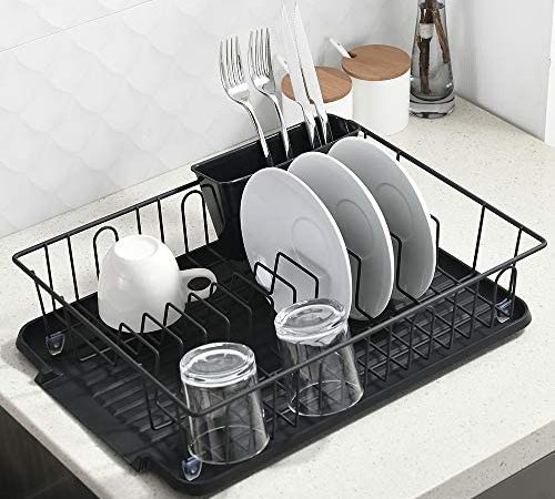 Popity home 3piece Sturdy Kitchen Sink Side Kitchen Counter Top Black Draining Dish Drying Rack,Dish...