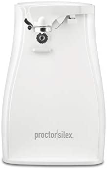 Proctor Silex Power Electric Automatic Can Opener with Knife Sharpener, Twist-off Easy-Clean Lever, Cord Storage, White...