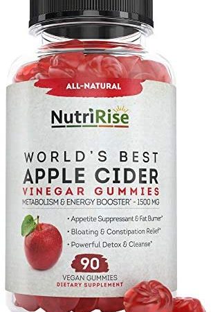 Pure Apple Cider Vinegar Gummy Vitamins with Mother - Vegan, Gluten-Free, Raw & Unfiltered. Extra Strength 1500mg for Detox...